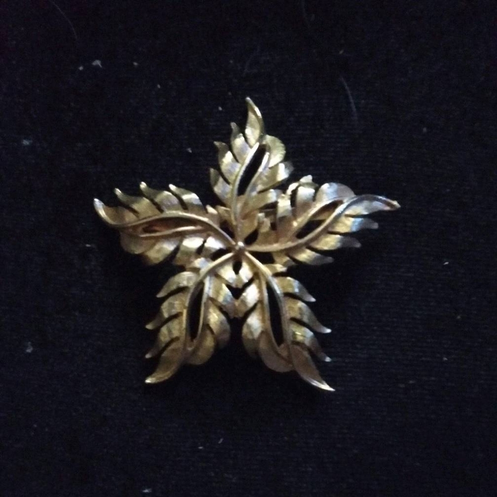 Vintage Large Flower Brooch Goldtone Star Flower P